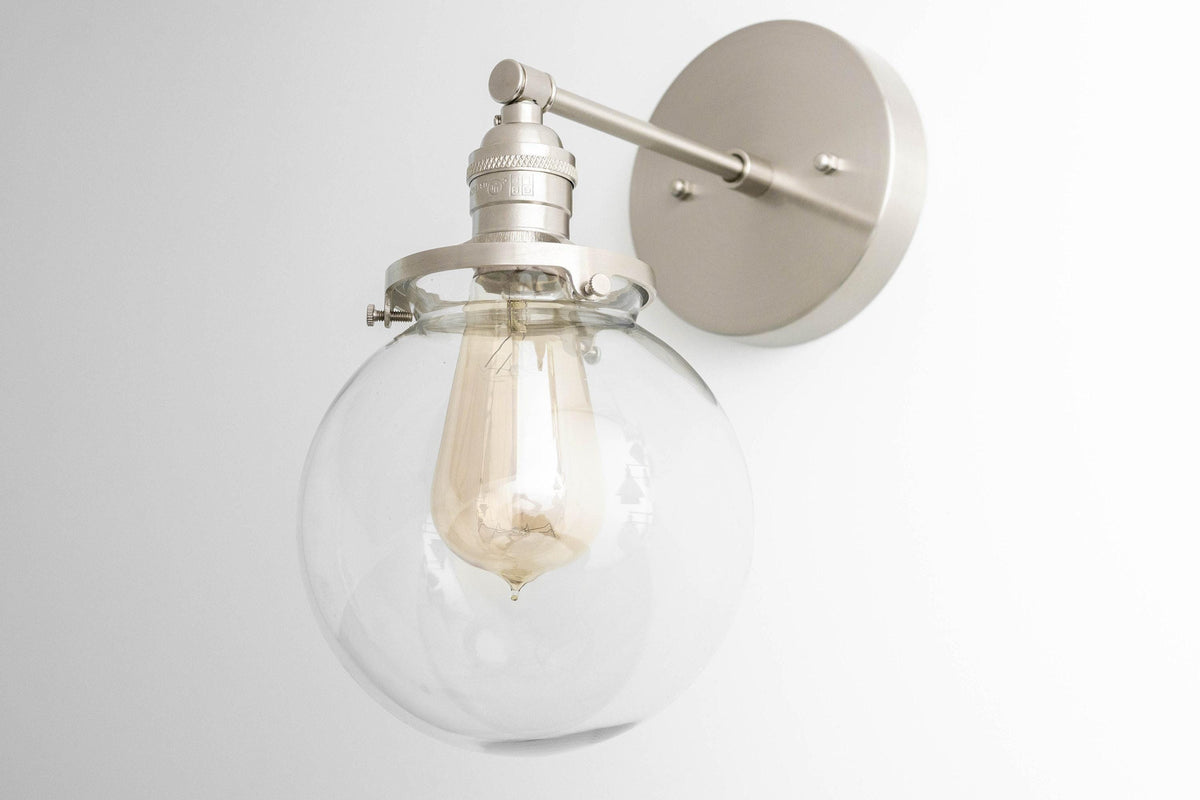Mid-century modern wall sconce with clear globe and brushed nickel finish. - SCONCE MODEL NO. 5456