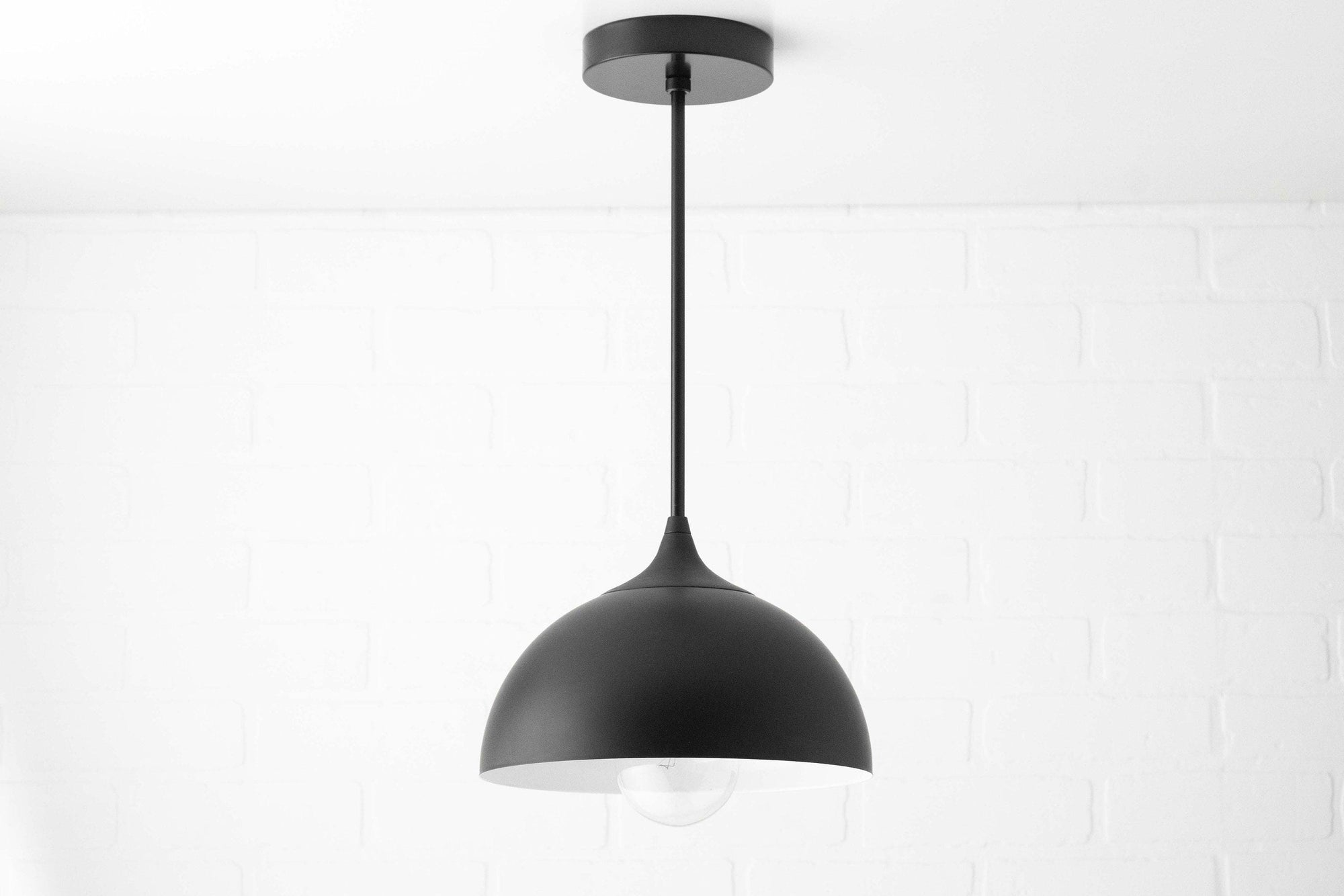 Matte black mid-century modern dome pendant light with clear glass diffuser. - PENDANT MODEL NO. 9263