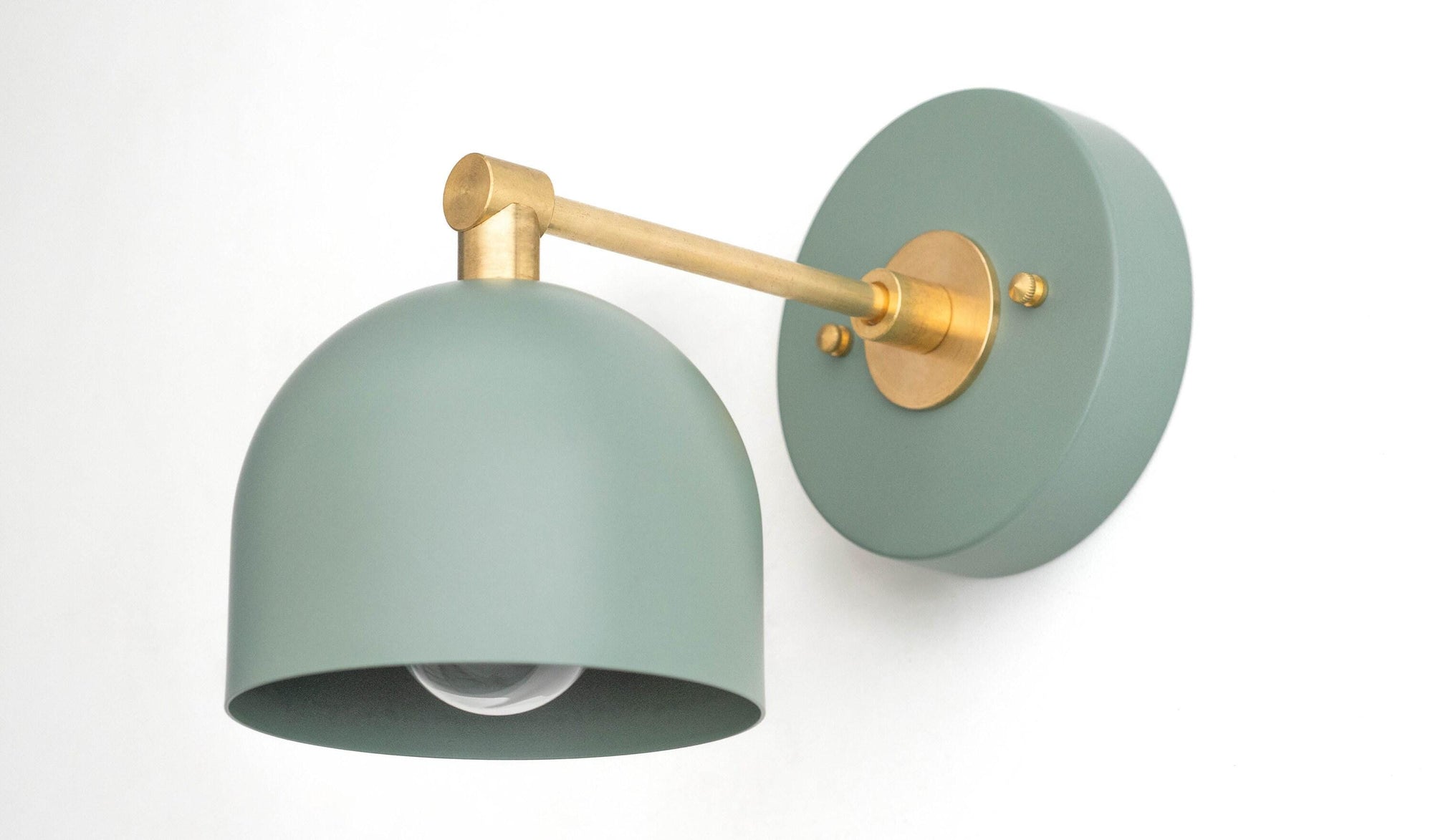 Green semi-flush wall sconce with brass arm and matte dome shade. - SCONCE MODEL NO. 3242