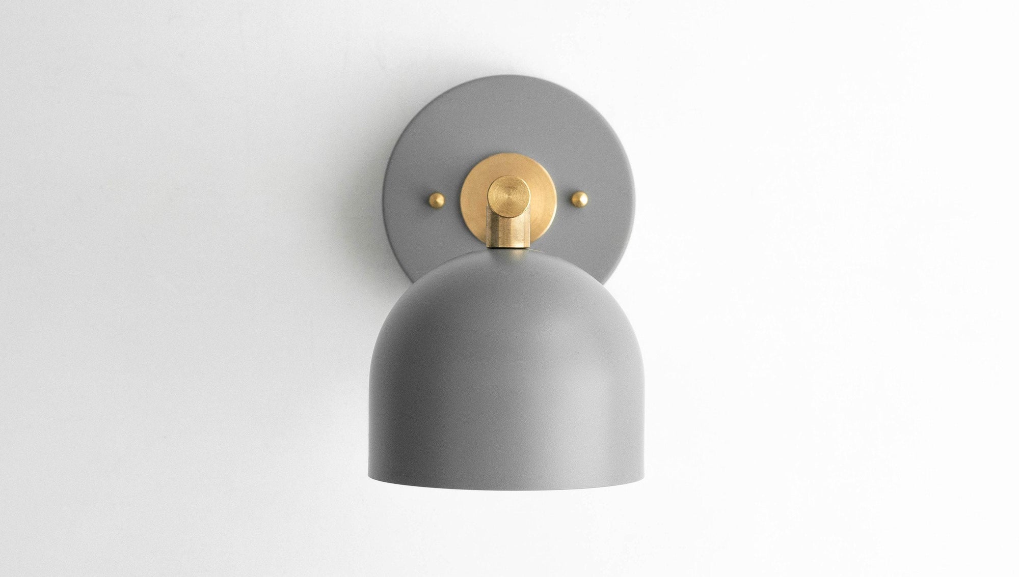 Gray semi-flush wall sconce with brass accents and rounded shade in Scandinavian style. - SCONCE MODEL NO. 3242