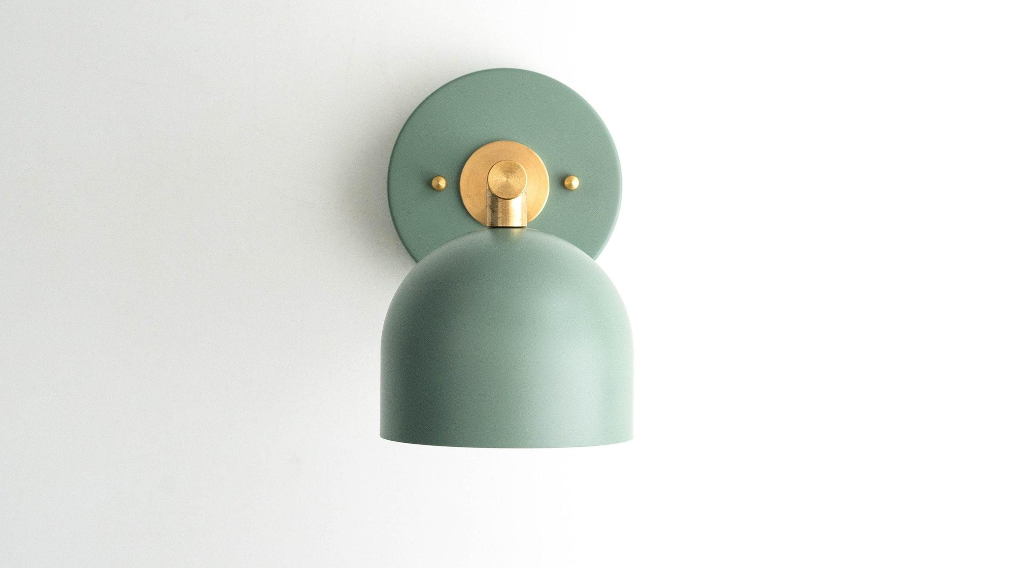 Matte green semi-flush brass wall sconce with rounded shade and minimalist design. - SCONCE MODEL NO. 3242