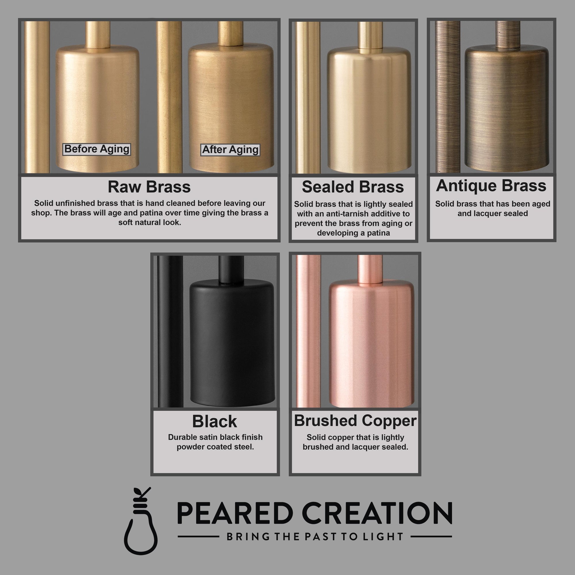 Raw Brass, Sealed Brass, Antique Brass, Black, and Brushed Copper in polished and matte textures. - SCONCE MODEL NO. 2693