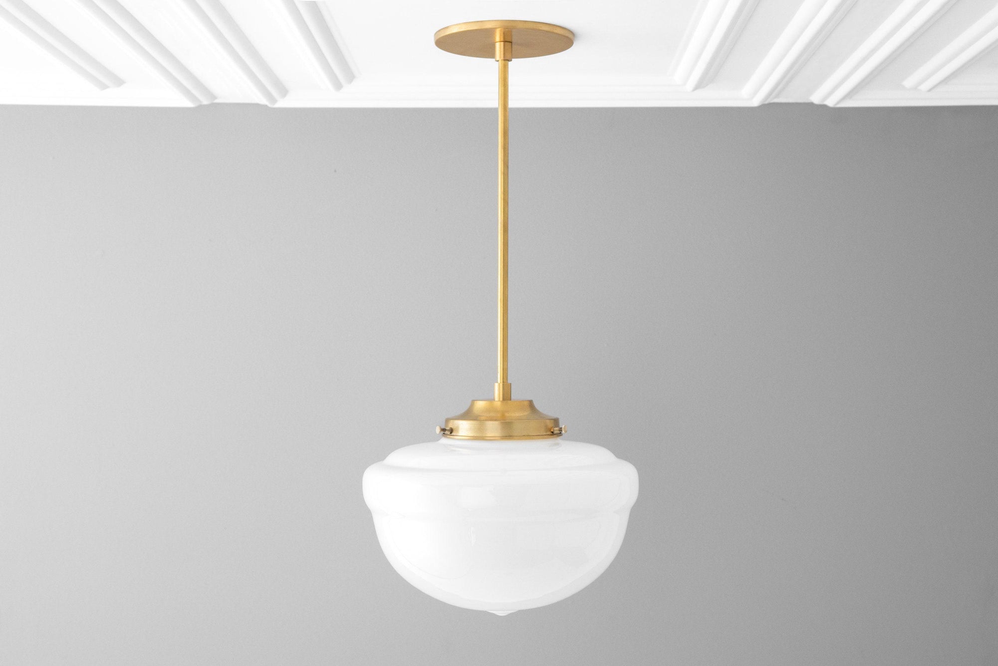 10in Opal Schoolhouse Glass Shade - Downrod Pendant - Globe Ceiling Light - Hand Blown Glass - Model No. 0239