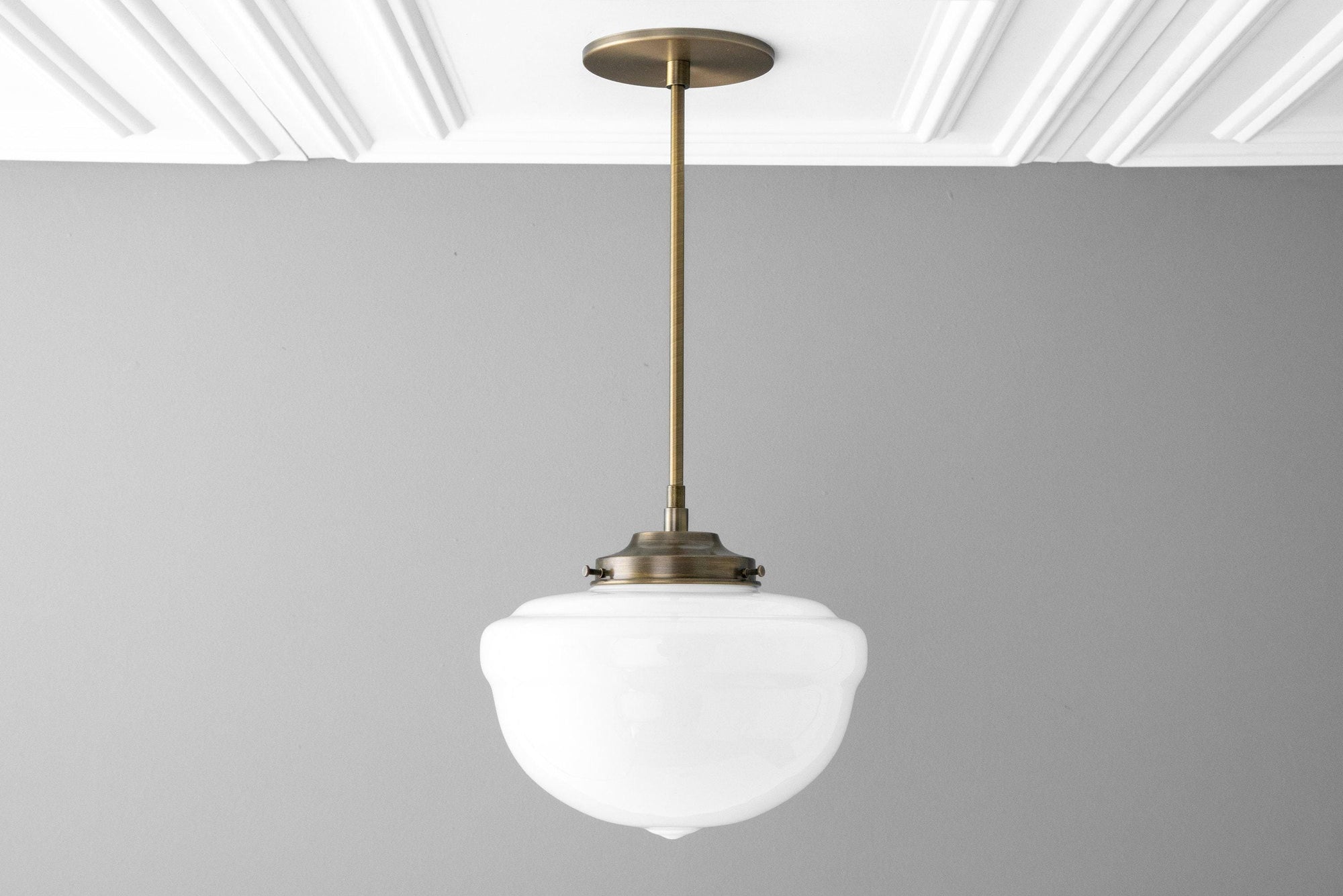 10in Opal Schoolhouse Glass Shade - Downrod Pendant - Globe Ceiling Light - Hand Blown Glass - Model No. 0239