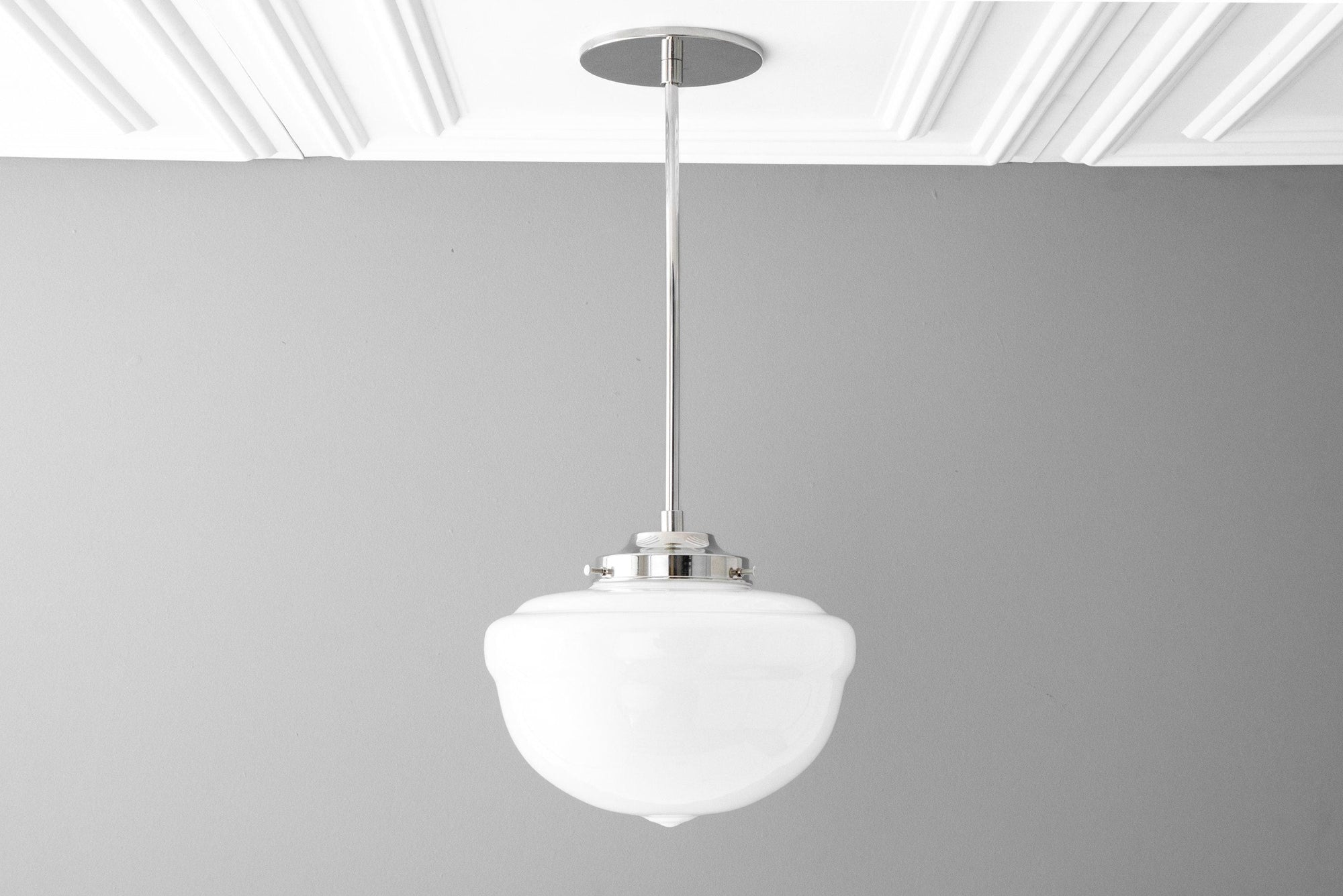 10in Opal Schoolhouse Glass Shade - Downrod Pendant - Globe Ceiling Light - Hand Blown Glass - Model No. 0239