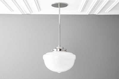 10in Opal Schoolhouse Glass Shade - Downrod Pendant - Globe Ceiling Light - Hand Blown Glass - Model No. 0239