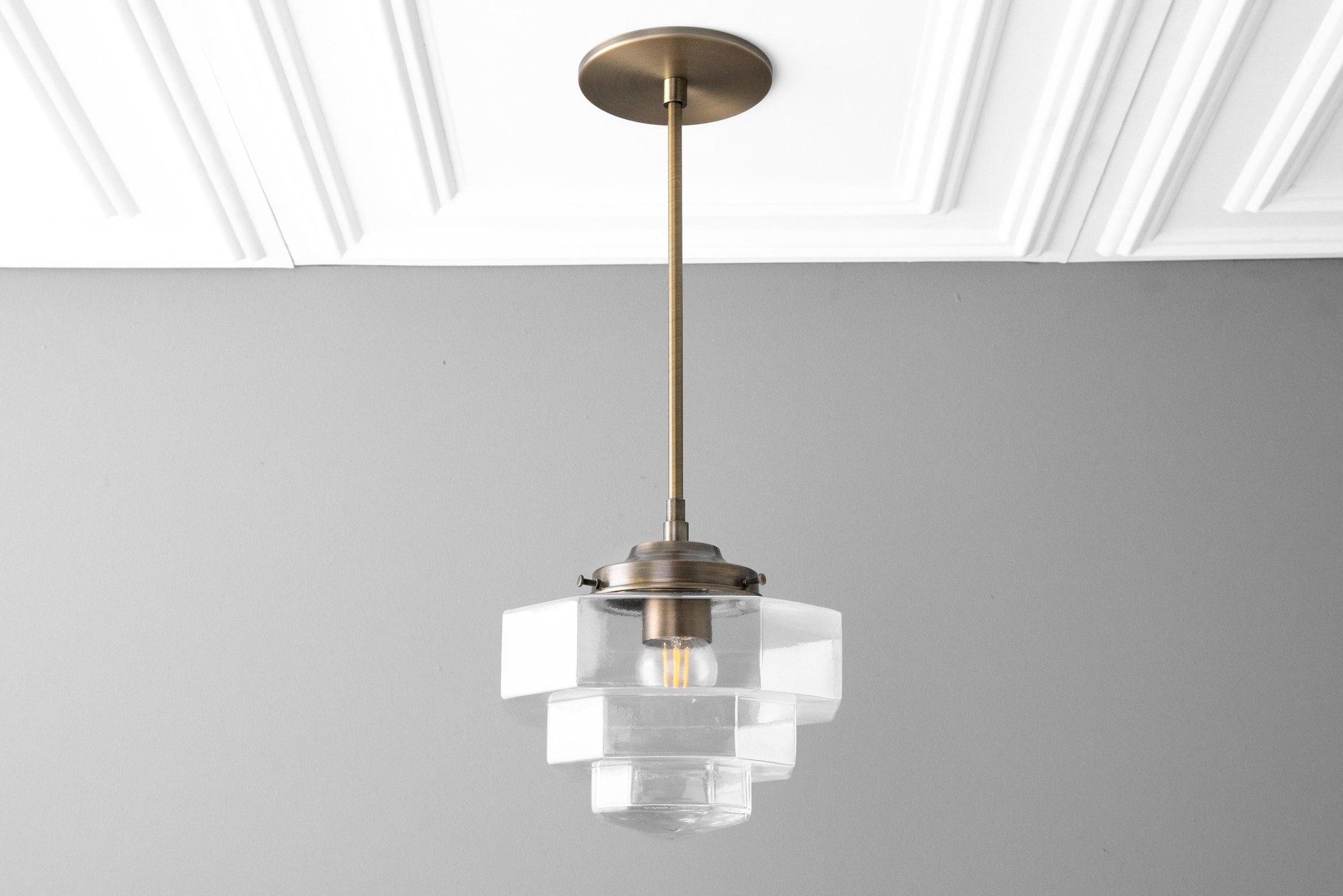 Art Deco - Clear Glass Shade - Art Deco Pendant - Black Ceiling Light - Deco Light - Light Fixture - Model No. 8273