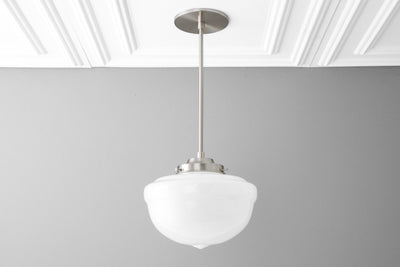 10in Opal Schoolhouse Glass Shade - Downrod Pendant - Globe Ceiling Light - Hand Blown Glass - Model No. 0239