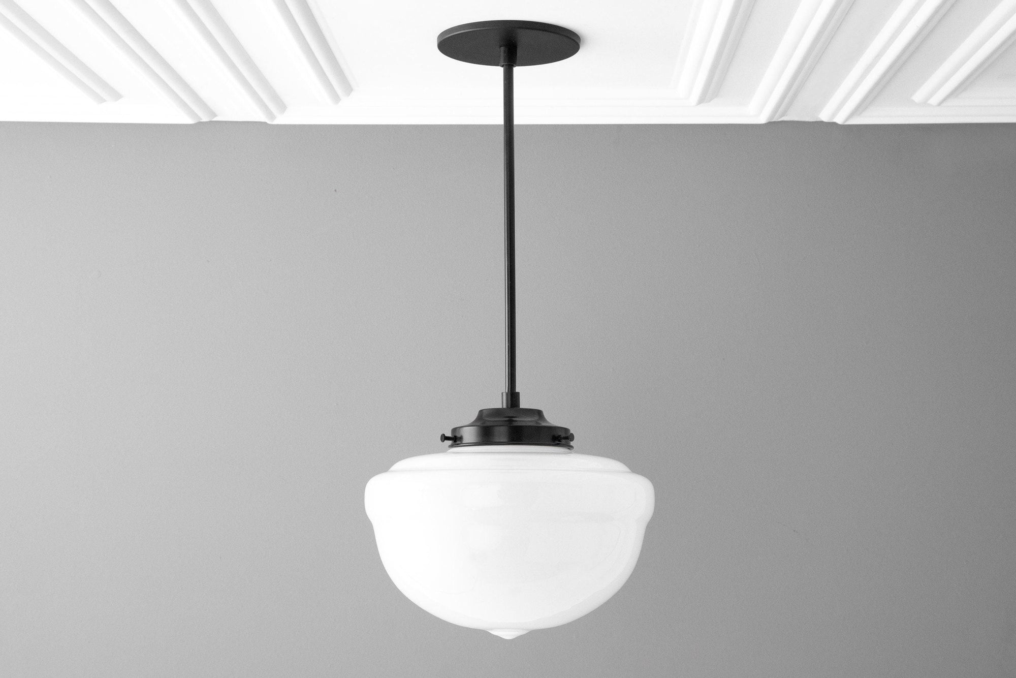 10in Opal Schoolhouse Glass Shade - Downrod Pendant - Globe Ceiling Light - Hand Blown Glass - Model No. 0239