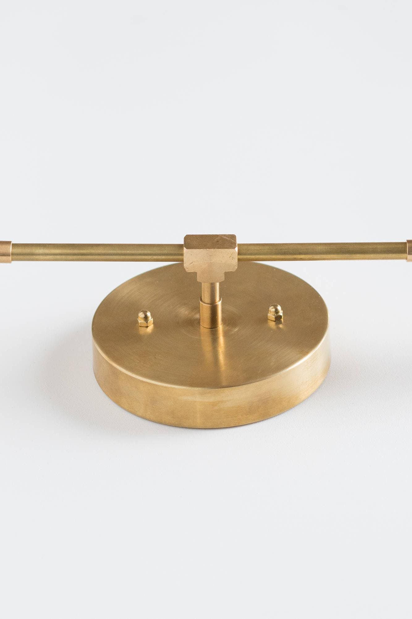 Mid-century modern raw brass vanity light base with horizontal bar for two bulbs. - VANITY LIGHT MODEL NO. 3209