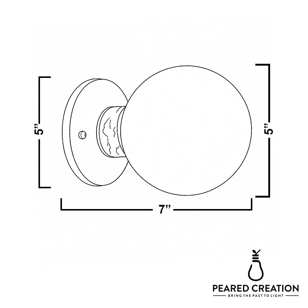Minimalist wall sconce with a round globe shade and a circular base, dimensions 7 by 5 inches. - SCONCE MODEL NO. 1246
