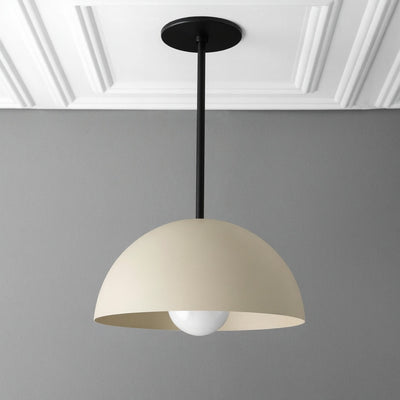 Modern industrial pendant light with matte white dome shade and black metal rod suspension. - PENDANT MODEL NO. 6673