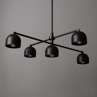 Mid-century modern black metal chandelier with four adjustable dome shades and slim rods. - CHANDELIER MODEL NO. 4267