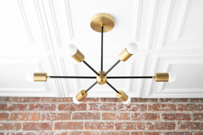 CHANDELIER MODEL No. 9414- Mid Century Modern dining room lights with a Brass/Black finish. Designed and produced by MODCREATIONStudio at Peared Creation