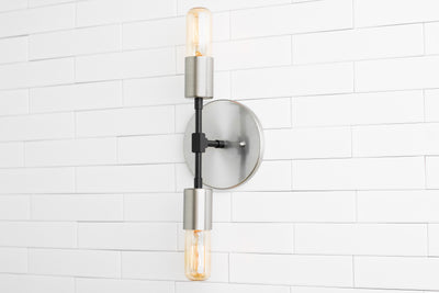 SCONCE MODEL No. 8980- Industrial Wall Lights with a Brushed Nickel/Black finish. Designed and produced by newwineoldbottles at Peared Creation
