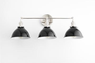 VANITY MODEL No. 8705- Mid Century Modern bathroom lighting with a Black Enamel finish. Designed and produced by MODCREATIONStudio at Peared Creation