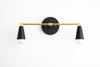 VANITY MODEL No. 1298- Mid Century Modern bathroom lighting with a Black/Brass/Black finish. Designed and produced by MODCREATIONStudio at Peared Creation