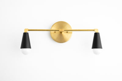 VANITY MODEL No. 1298- Mid Century Modern bathroom lighting with a Brass/Black finish. Designed and produced by MODCREATIONStudio at Peared Creation