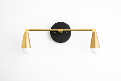 VANITY MODEL No. 1298- Mid Century Modern bathroom lighting with a Black/Brass finish. Designed and produced by MODCREATIONStudio at Peared Creation