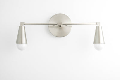 VANITY MODEL No. 1298- Mid Century Modern bathroom lighting with a Brushed Nickel finish. Designed and produced by MODCREATIONStudio at Peared Creation