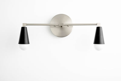 VANITY MODEL No. 1298- Mid Century Modern bathroom lighting with a Brushed Nickel/Black finish. Designed and produced by MODCREATIONStudio at Peared Creation