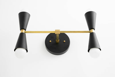 VANITY MODEL No. 7363- Mid Century Modern bathroom lighting with a Black/Brass finish. Designed and produced by MODCREATIONStudio at Peared Creation