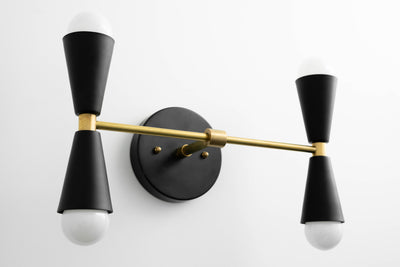 VANITY MODEL No. 7363- Mid Century Modern bathroom lighting with a Black/Brass finish. Designed and produced by MODCREATIONStudio at Peared Creation