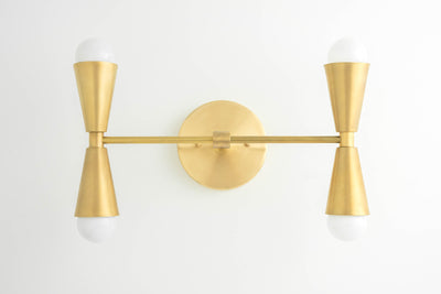 VANITY MODEL No. 7363- Mid Century Modern bathroom lighting with a Raw Brass finish. Designed and produced by MODCREATIONStudio at Peared Creation