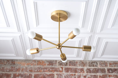 CHANDELIER MODEL No. 6652- Mid Century Modern dining room lights with a Raw Brass finish. Designed and produced by MODCREATIONStudio at Peared Creation