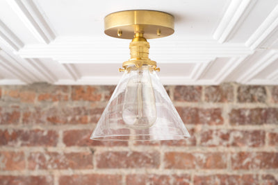 Modern Flush Lamp - Ceiling Light - Farmhouse Lighting - Glass Shade - Brass Semi Flush Lamp - Model No. 4656