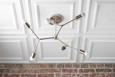 CHANDELIER MODEL No. 7409- Mid Century Modern dining room lights with a Polished Nickel finish. Designed and produced by MODCREATIONStudio at Peared Creation