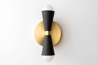 Black Gold Sconce - Mid Century Wall Sconce -  Cone Wall Light - Brass Wall Fixture - Bowtie Sconce - Model No. 4717