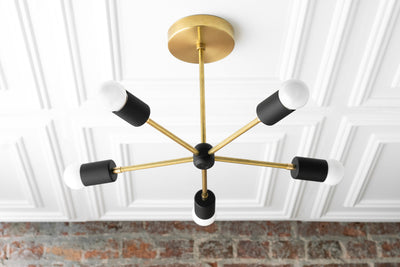 CHANDELIER MODEL No. 6652- Mid Century Modern dining room lights with a Brass/Black finish. Designed and produced by MODCREATIONStudio at Peared Creation