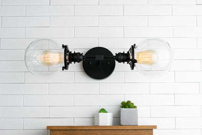 VANITY MODEL No. 2997- Industrial bathroom lighting with a Black finish. Designed and produced by newwineoldbottles at Peared Creation