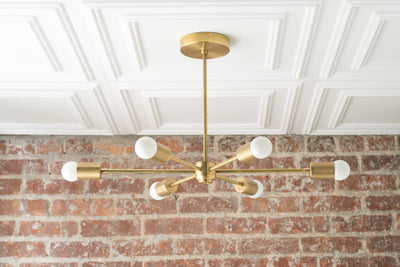 Chandelier Modern Brass - Geometric Ceiling Light  - Mid Century Hanging Light - Industrial Chic Lamp - Model No. 9414