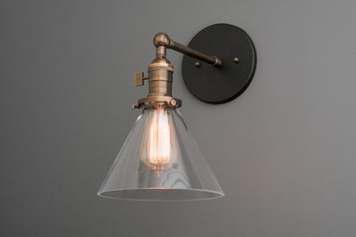 SCONCE MODEL No. 2173- Industrial Wall Lights with a Black/Antique Brass finish. Designed and produced by newwineoldbottles at Peared Creation
