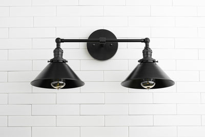 VANITY MODEL No. 1802- Industrial bathroom lighting with a Black finish. Designed and produced by newwineoldbottles at Peared Creation