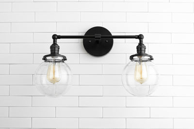 VANITY MODEL No. 5657- Industrial bathroom lighting with a Black finish. Designed and produced by newwineoldbottles at Peared Creation