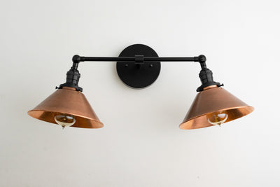 VANITY MODEL No. 8845- Industrial bathroom lighting with a Black finish. Designed and produced by newwineoldbottles at Peared Creation