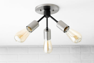 CEILING LIGHT MODEL No. 9467- Industrial Ceiling Lights with a Brushed Nickel/Black finish. Designed and produced by newwineoldbottles at Peared Creation