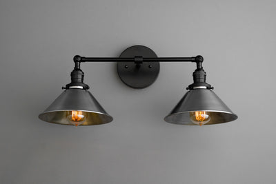 VANITY MODEL No. 0799- Industrial bathroom lighting with a Black finish. Designed and produced by newwineoldbottles at Peared Creation