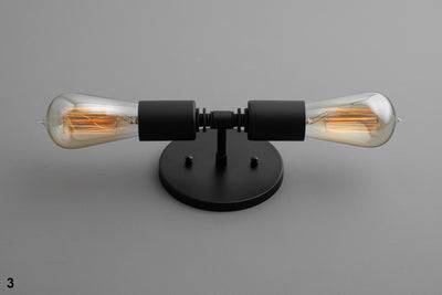 VANITY MODEL No. 0348- Industrial bathroom lighting with a Black finish. Designed and produced by newwineoldbottles at Peared Creation