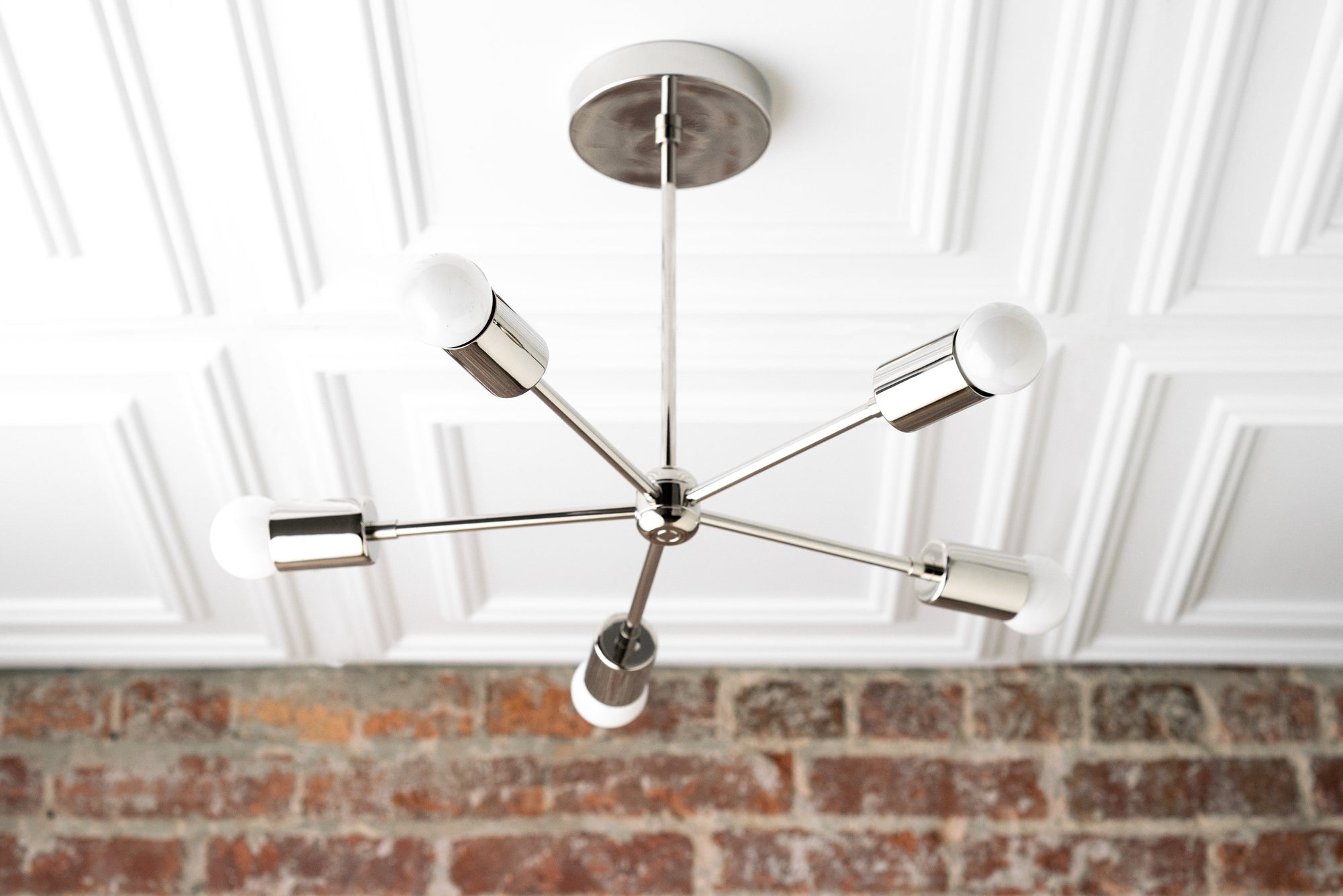 CHANDELIER MODEL No. 6652- Mid Century Modern dining room lights with a Polished Nickel finish. Designed and produced by MODCREATIONStudio at Peared Creation