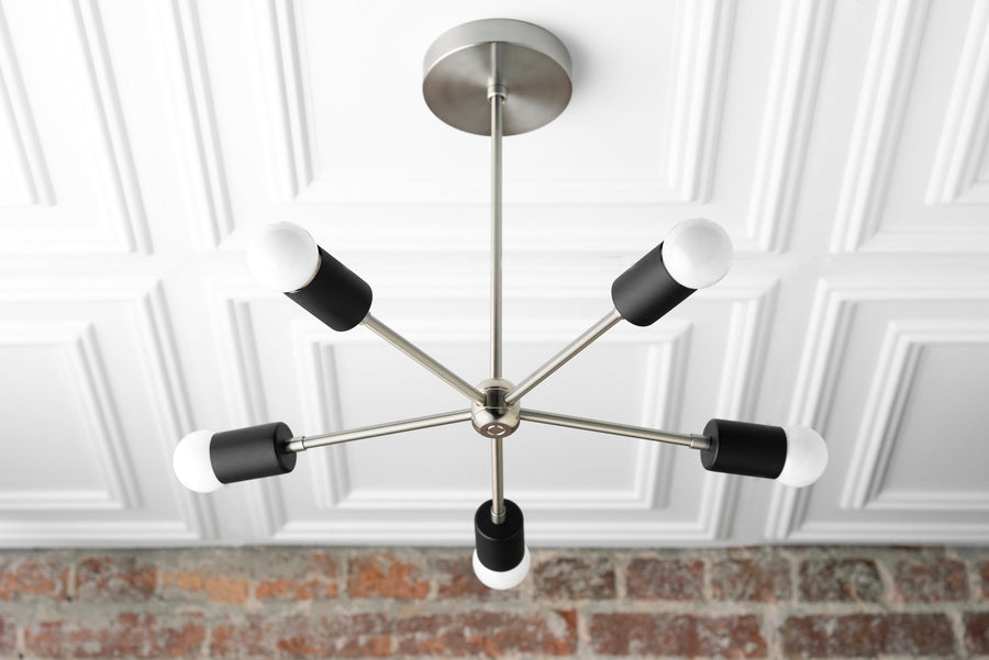 CHANDELIER MODEL No. 6652- Mid Century Modern dining room lights with a Brushed Nickel/Black finish. Designed and produced by MODCREATIONStudio at Peared Creation