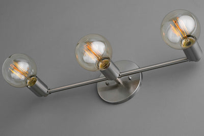 VANITY MODEL No. 0421- Industrial bathroom lighting with a Brushed Nickel finish. Designed and produced by newwineoldbottles at Peared Creation