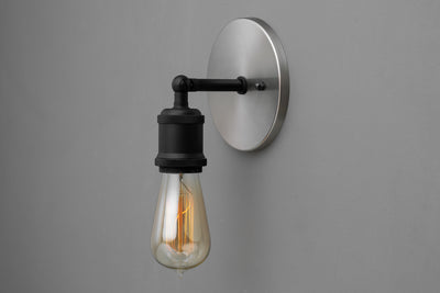 SCONCE MODEL No. 6123- Industrial Wall Lights with a Brushed Nickel/Black finish. Designed and produced by newwineoldbottles at Peared Creation