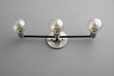 VANITY MODEL No. 0421- Industrial bathroom lighting with a Brushed Nickel/Black finish. Designed and produced by newwineoldbottles at Peared Creation