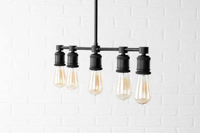 CHANDELIER MODEL No. 5263- Industrial dining room lights with a 14.5" total w/ 6"rod finish. Designed and produced by newwineoldbottles at Peared Creation