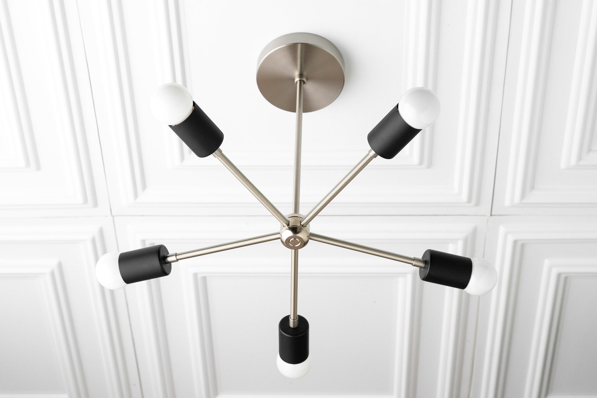 CHANDELIER MODEL No. 6652- Mid Century Modern dining room lights with a Brushed Nickel/Black finish. Designed and produced by MODCREATIONStudio at Peared Creation