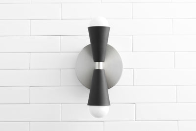 SCONCE MODEL No. 4717- Industrial Wall Lights with a Brushed Nickel/Black finish. Designed and produced by newwineoldbottles at Peared Creation